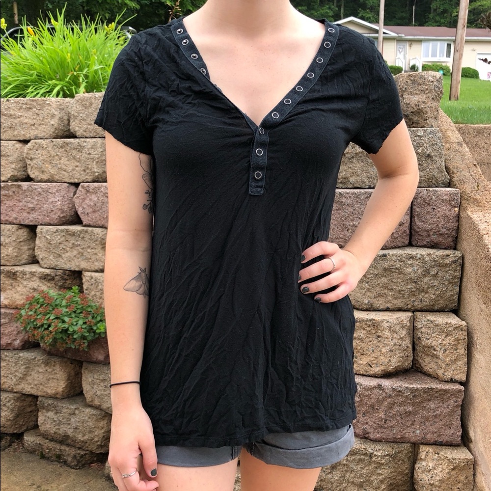 Half button v neck shirt